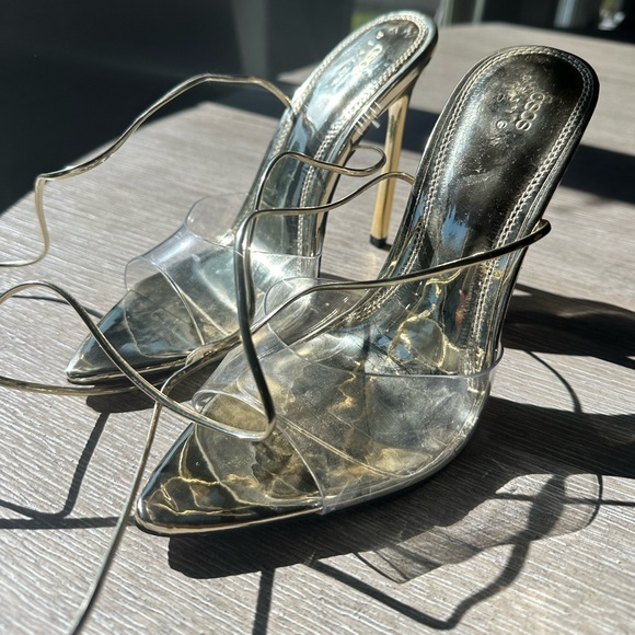 ASOS Design Notify pointed insole heeled sandals size 7 lace up heels - Picture 1 of 3